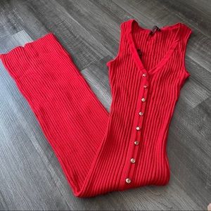 bebe Red Maxi Ribbed Snap dress